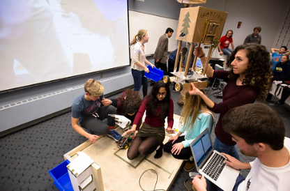 First-year students working on a project together